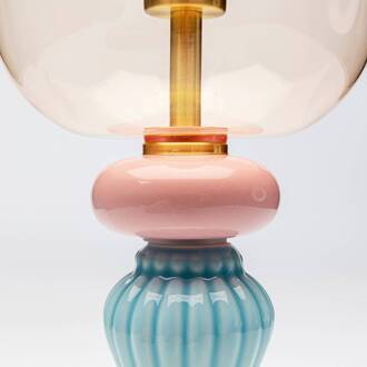 Kare tafellamp Allegra, blauw/roze/goud, 47 cm hoog, E14 goud, blauw, roze