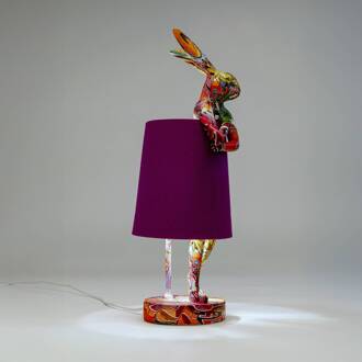 Kare tafellamp Animal Rabbit, paars/graffiti, 50 cm, E14 paars, meerkleurig