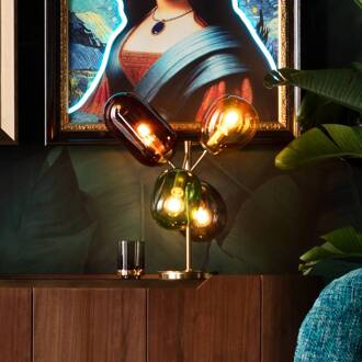 Kare tafellamp Balloon Dance, veelkleurig, 48 cm hoog, E27 amber, groen, grijs, bruin, goud