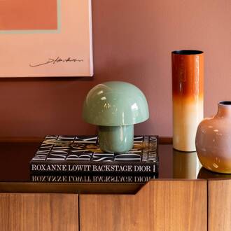 Kare tafellamp Mushroom, saliegroen, metaal, 20 cm, E14