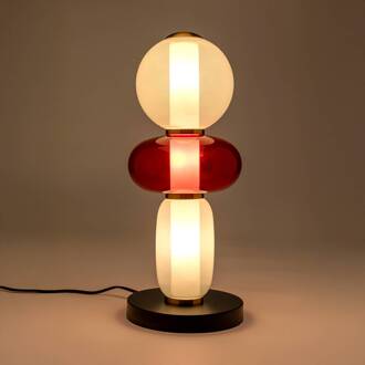 Kare tafellamp Sugar, wit/rood, glas, 43 cm hoog, G9 wit, rood, goud, zwart