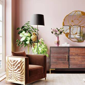 Kare Vloerlamp Kare Animal Parrot, zwart textiel, goudkleurig figuur zwart, goud