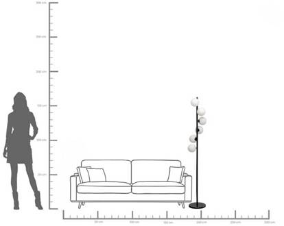 Kare vloerlamp Scala Balls, zwart, 160 cm, G9