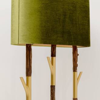 Kare vloerlamp Twig, groen/goud, 154 cm, E27 groen, goud, hout