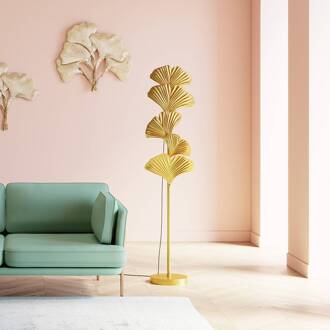 Kare vloerlamp Yuva, goudkleurig, metaal, 160 cm, E27