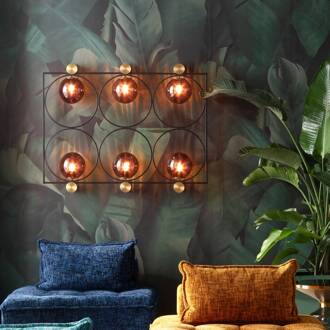 Kare wandlamp Balance Circle, stekker, 122 cm, E27 bruin, goud, zwart