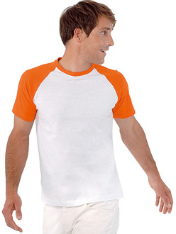 Kariban T-shirt wit met oranje mouwen heren