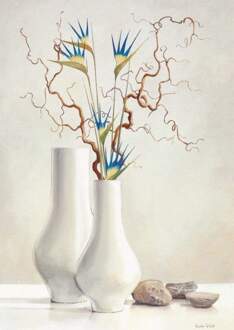 Karin Van Der Valk - Willow Twigs With Blue Flowers Kunstdruk 30x40cm