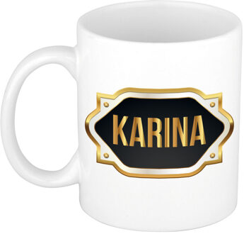 Karina naam / voornaam kado beker / mok met goudkleurig embleem - Naam mokken Multikleur