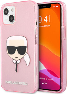 Karl Lagerfeld Karl's Head Silicone Backcover Glitter voor de iPhone 13 Mini - Transparant Roze