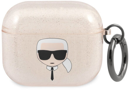 Karl Lagerfeld Karl's Head Silicone Glitter Case voor de Apple AirPods 3 (2021) - Goud - One size