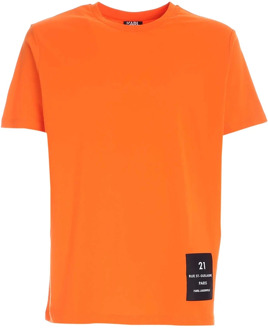 Karl Lagerfeld Logo Label Crewneck T-Shirt Oranje Karl Lagerfeld , Orange , Heren - M,S
