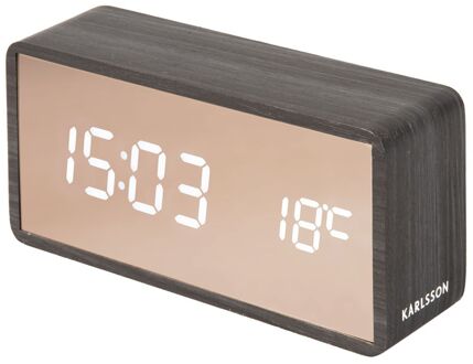 Karlsson Alarm clock Copper Mirror LED black wood veneer Zwart