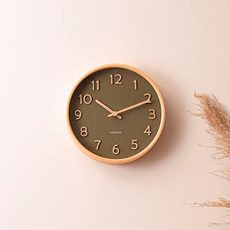 Karlsson Wall clock Pure wood grain small moss green Groen