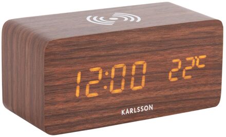 Karlsson Wekker Block w. Phone Charger LED - Donker hout Bruin