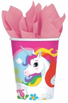 Kartonnen bekers Eenhoorn - 32x stuks - 266 ML - kinder verjaardag - 266 ml - kinderfeestje