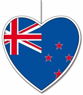 Kartonnen hart met de vlag van Nieuw Zeeland 14 cm Multi