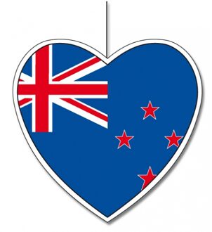 Kartonnen hart met de vlag van Nieuw Zeeland 28 cm Multi
