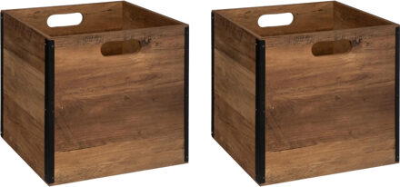 Kast opbergmand/kastmand - 2x - donkerbruin - 29 liter - mdf hout - 31 x 31 x 31 cm - inklapbaar - Opbergkisten