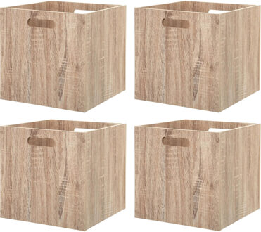 Kast opbergmand/kastmand - 4x - lichtbruin - mdf hout - 29 liter - 31 x 31 x 31 cm - inklapbaar