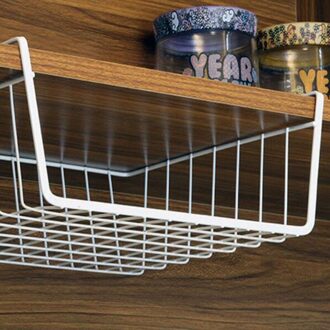 Kast Opknoping Onder Plank Opslag Iron Mesh Mand Kast Deur Organizer Rack Closet Houders Opslag Mand Rack Organizer wit