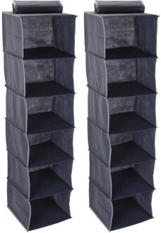 Kast organizer - 2x stuks - 6 vaks - antraciet - 30 x 30 x 120 cm - ruimtebesparend