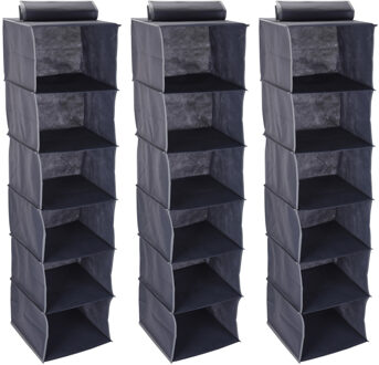 Kast organizer - 3x stuks - 6 vaks - antraciet - 30 x 30 x 120 cm - ruimtebesparend