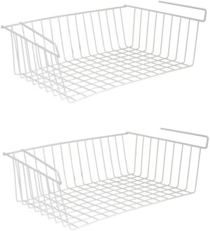 Kastmandje - 4x - opberg/hang mandjes - rvs - wit - 38 x 26 x 14 cm - Opbergmanden