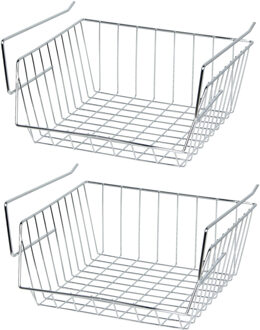 Kastmandje - 4x - opberg/hang mandjes - rvs - zilver - 33 x 27 x 13 cm - Opbergmanden Zilverkleurig