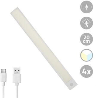 Kastverlichting met sensor - Dual White - 20cm - Oplaadbaar - Zilver - Voordeelset van 4 stuks
