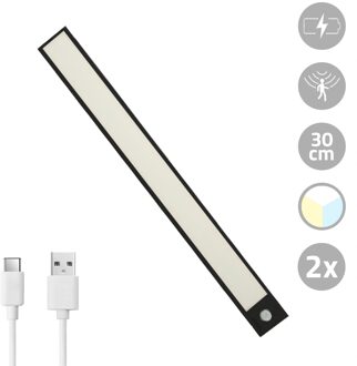 Kastverlichting met sensor - Dual White - 30cm - Oplaadbaar - Zwart - Voordeelset van 2 stuks