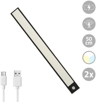 Kastverlichting met sensor - Dual White - 50cm - Oplaadbaar - Zwart - Voordeelset van 2 stuks