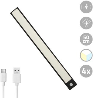 Kastverlichting met sensor - Dual White - 50cm - Oplaadbaar - Zwart - Voordeelset van 4 stuks