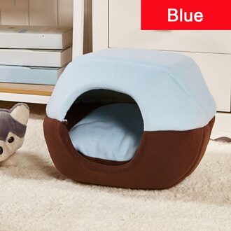 Kat Bed Huis Zachte Pluche Cozy Cave Bed Mand Voor Kleine Middelgrote Hond Kat Puppy Kussen Kennel Warm Sleep Huisdier bed Kat Nesk Hut blauw / M 45X40X35cm