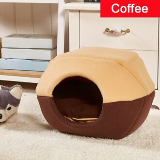 Kat Bed Huis Zachte Pluche Cozy Cave Bed Mand Voor Kleine Middelgrote Hond Kat Puppy Kussen Kennel Warm Sleep Huisdier bed Kat Nesk Hut koffie / S 40X38X30cm