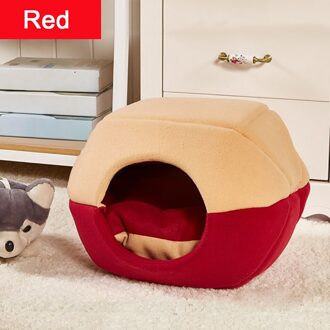 Kat Bed Huis Zachte Pluche Cozy Cave Bed Mand Voor Kleine Middelgrote Hond Kat Puppy Kussen Kennel Warm Sleep Huisdier bed Kat Nesk Hut rood / L 55X44X38cm