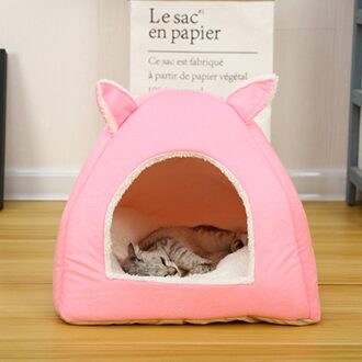 Kat Bed Winter Huis Voor Kat Warm Katten Huis Opvouwbare Puppy Kenne Kleine Medium Honden Bed Roze Kat Kussen Katten mat Katten Nest Sofa roze / M