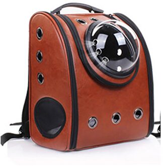 Kat carrier Rugzak Ademende Reizen Lederen Schoudertas voor Pet Cat Soft Capsule Zak Outdoor Draagbare Verpakking Carrier bruin