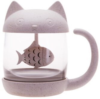 Kat En Aap Glas Kopje Thee Mok Met Vis Thee-ei Zeef Filter, perfect Voor Kat En Aap Liefhebbers