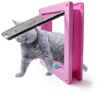 Kat Flap Deur Met 4 Manier Lock Beveiliging Flap Deur Abs Plastic Veiligheid Deur Voor Hond Kat Kitten Kleine Huisdier gate Deur Kit Kat Deur roze / 25 x 23.5 x 5.3 cm