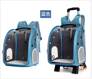 Kat Hond Draagtas Huisdier Trolley Huisdier Rugzak Transparante Trolley Dubbele-Schoudertas Ademend Ventilatie Netto Pocket Reizen blauw / rodless