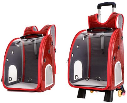 Kat Hond Draagtas Huisdier Trolley Huisdier Rugzak Transparante Trolley Dubbele-Schoudertas Ademend Ventilatie Netto Pocket Reizen rood / met rod