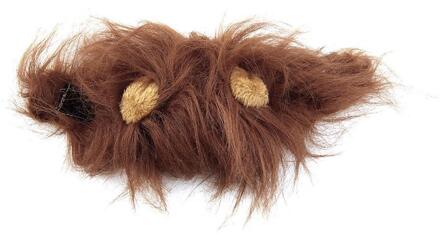 Kat Hond Dress Up Kostuum Pruik Emulatie Leeuw Haar Mane Oren Hoofd Cap Herfst Winter Uitlaat sjaal Huisdier Producten bruin