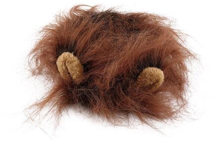 Kat Hond Dress Up Kostuum Pruik Emulatie Leeuw Haar Mane Oren Hoofd Cap Herfst Winter Uitlaat sjaal Huisdier Producten licht bruin