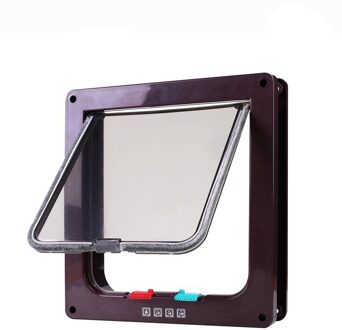 Kat Hond Flap Deur Met 4 Manier Security Lock Flap Deuren S/M/L/Xl Maat Voor puppy Kitten Kleine Huisdier Gate Kit Katten Honden Gate Levert bruin / L 25X23.5X5.5cm