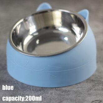 Kat Hond Kom 15 Graden Gekanteld Rvs Kat Voedsel Container Non-Slip Basis Huisdier Water Feeder Safeguard Hals puppy Katten Bowls blauw