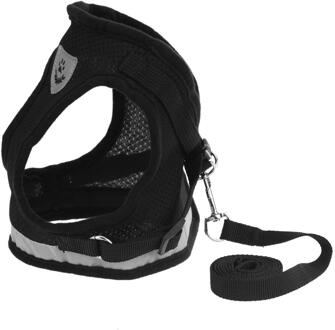 Kat Hond Verstelbare Harnas Vest Wandelen Lead Leash Voor Puppy Honden Kraag Polyester Mesh Harnas Voor Kleine Middelgrote Hond Kat huisdier zwart / L
