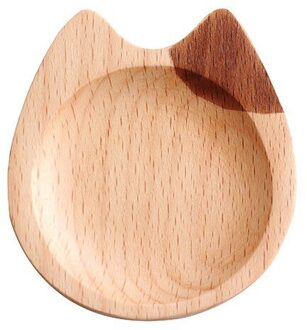 Kat Japanse Gearomatiseerde Beukenhout Servies Keuken Eetkamer Bar Voedsel En Water Bowls Cartoon Saus Schotel Creatieve Kleine Houten Schotel 02