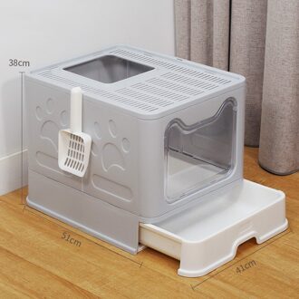 Kat Kattenbak Grote Ruimte Katten Wc Inklapbare Anti Splash Grote Katten Wc Zandbak Gesloten Te Reinigen Huisdieren schoonmaakproducten grijs