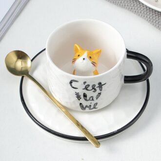 Kat Koffie Cup Keramische Kleine Prachtige Kantoor Mok Japanse Stijl 3D Dier Kat Klauw Cup 3D Art geel
